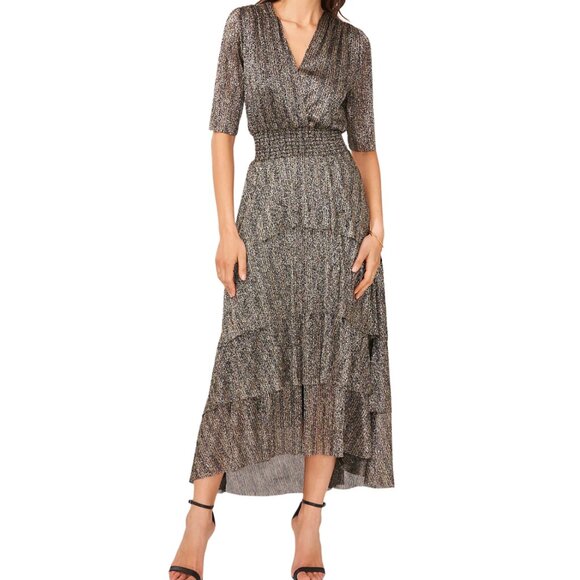 Vince Camuto Women's Metallic Print Tiered Midi Dress - Picture 1 of 9